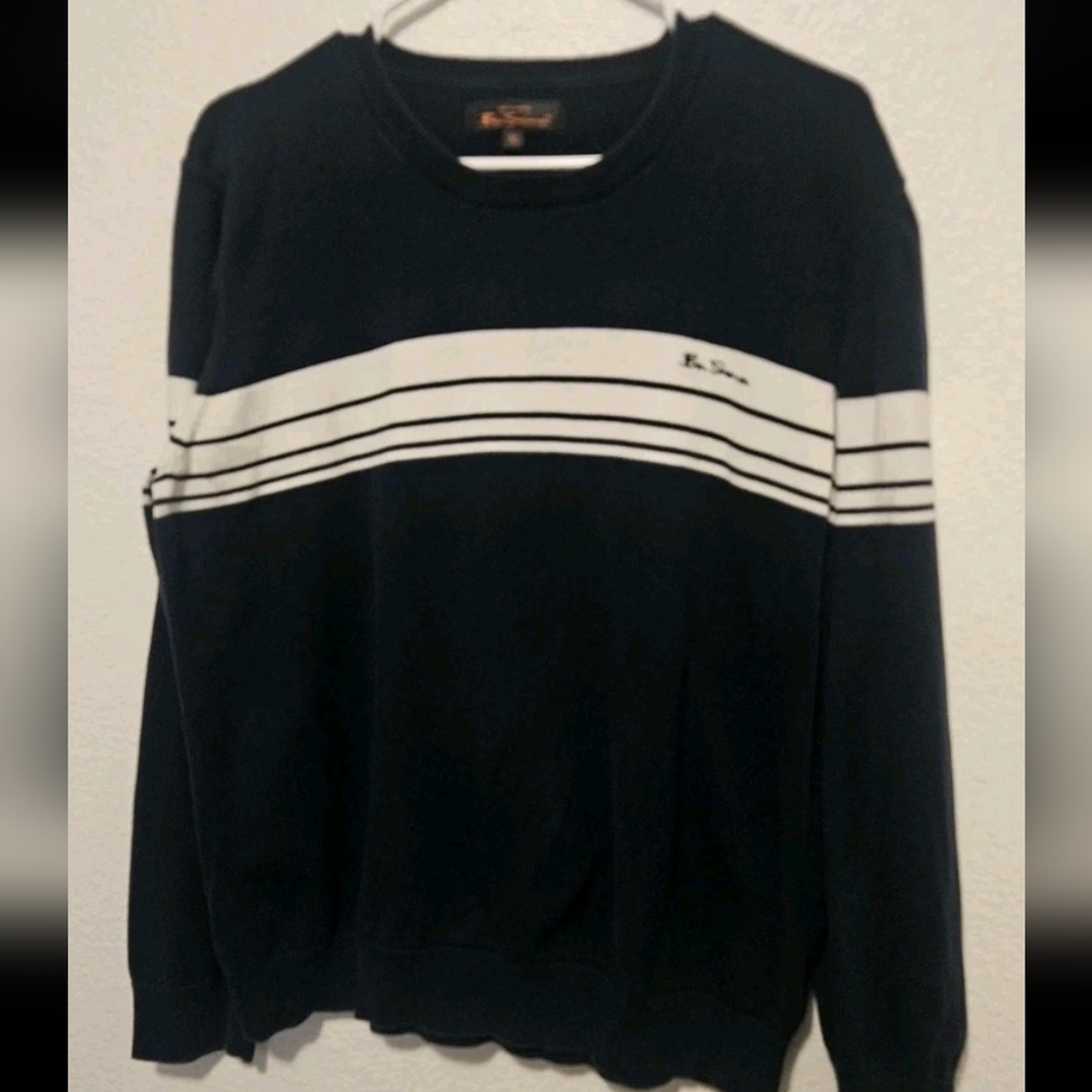 VTG Ben Sherman Striped Knit Sweater XL Navy White Red Mod Indie Britpop Cotton